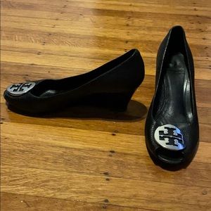 Tory Burch peep toe wedges